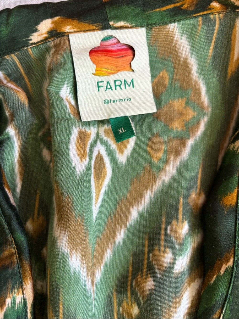 Farm Rio Pineapple Ikat Wrap Midi Dress Green Asymmetric Tropical Size XL - Picture 3 of 12